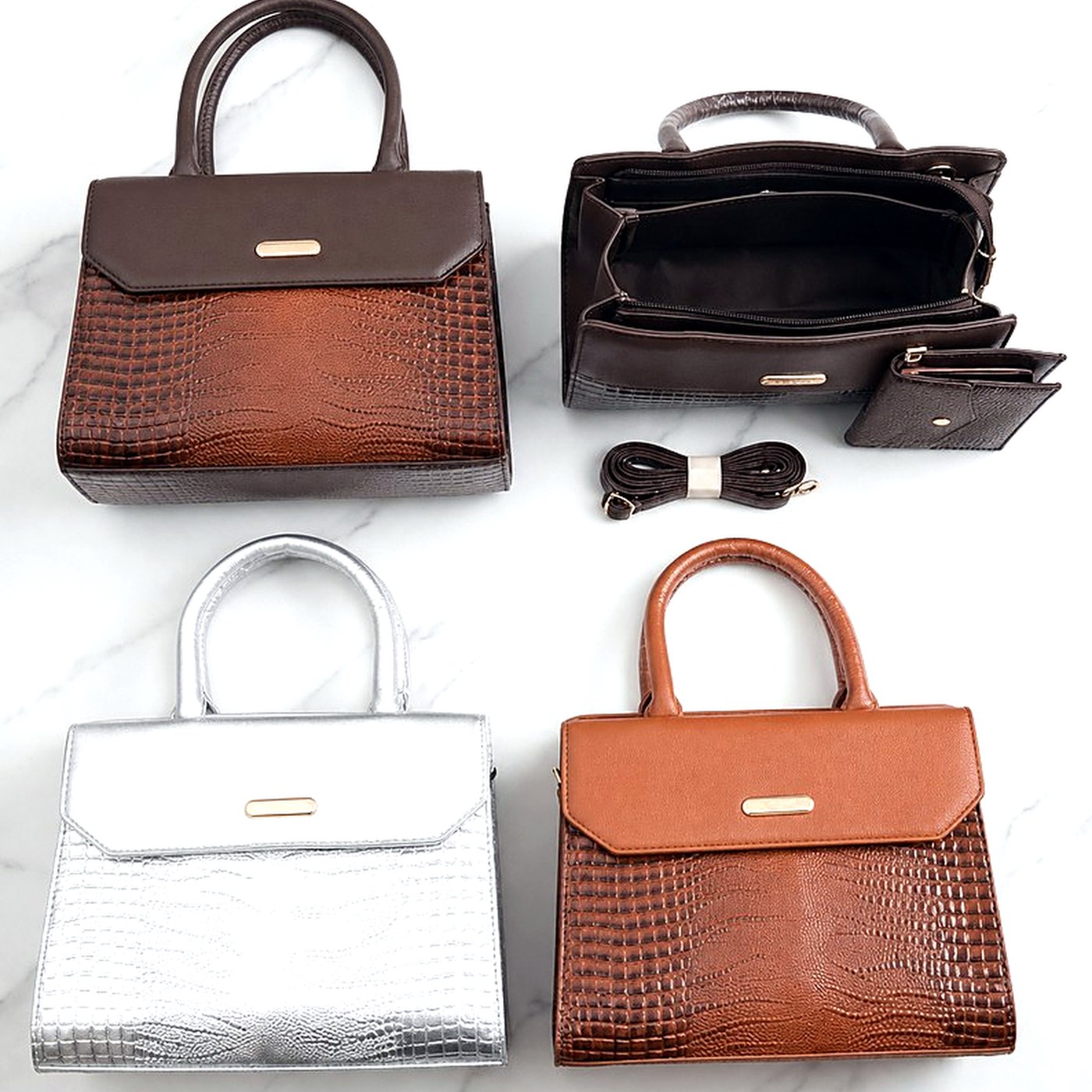 Croc-Texture Handbag Set — Ladies Handbags from Design Bags, front view