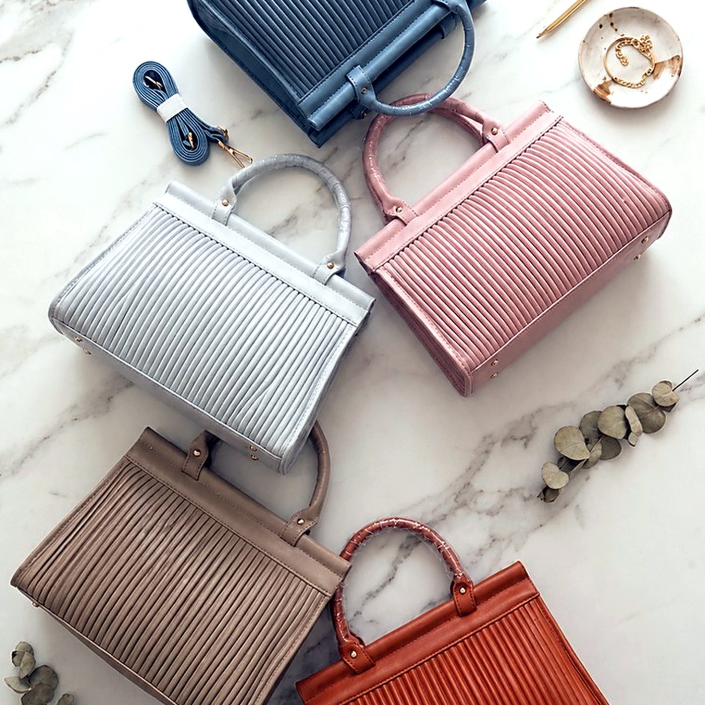 Pleated Structured Handbag (5 Colours) — Ladies Handbags from Design Bags, front view