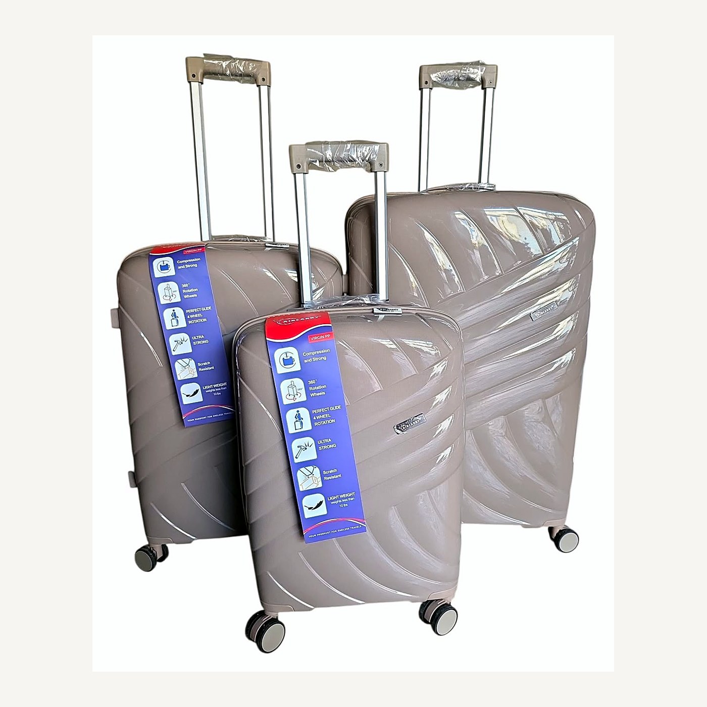 Champagne Virgin PP Trolley Set (3 Sizes) — Trolleys from Design Bags, front view