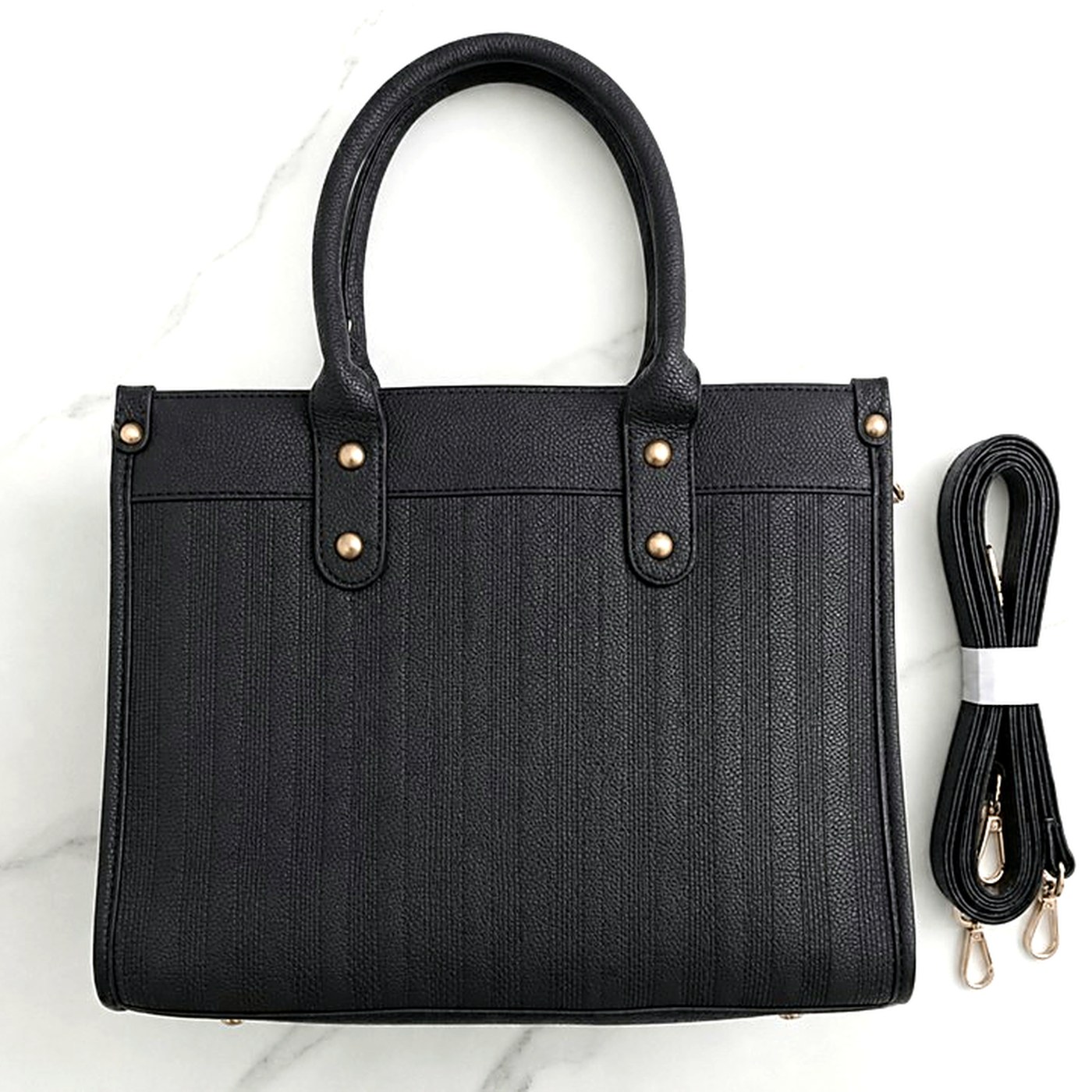 Textured Leatherette Office Tote (Black) — Ladies Handbags from Design Bags, front view