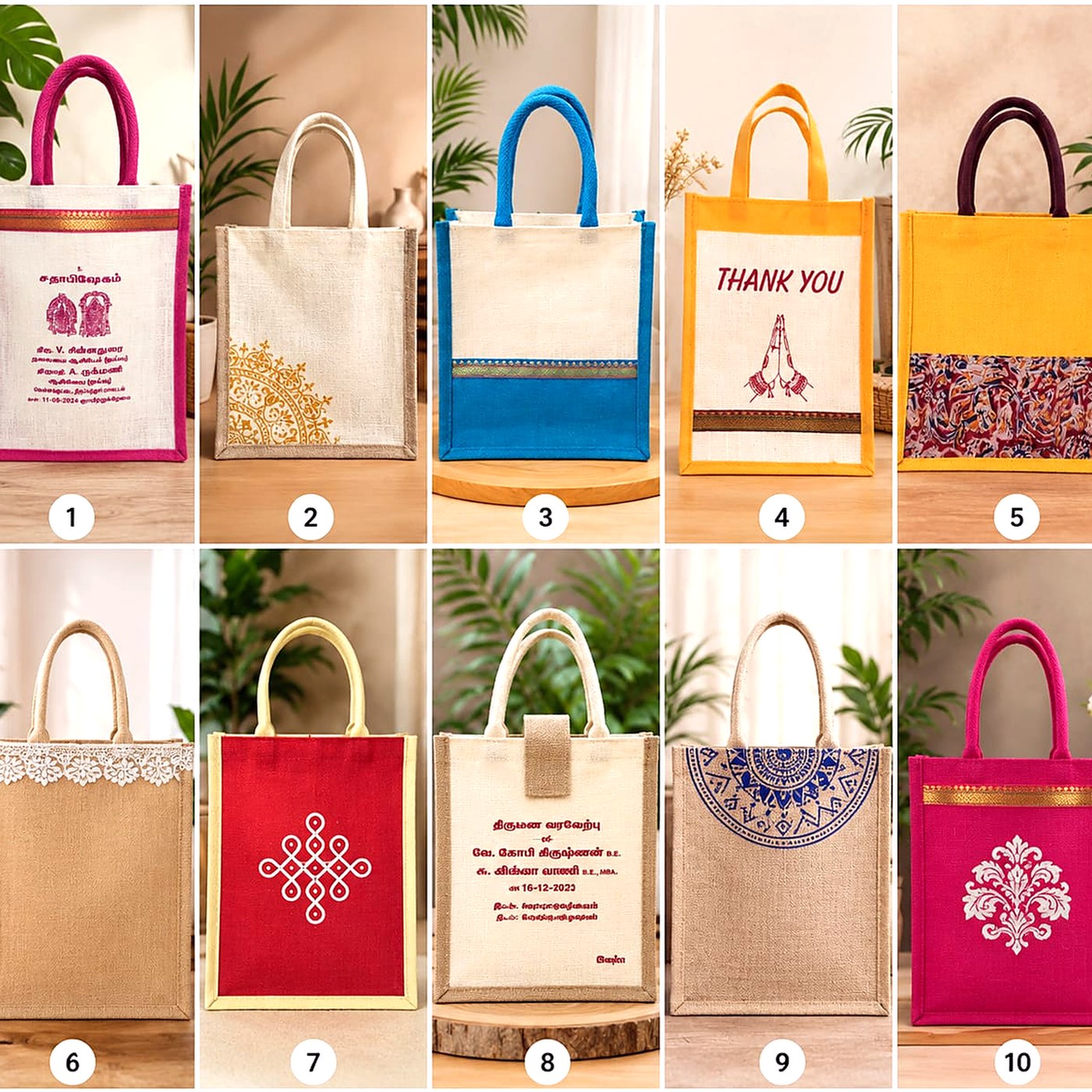 Printed Jute Gift Bag Collection — Jute Bags from Design Bags, front view