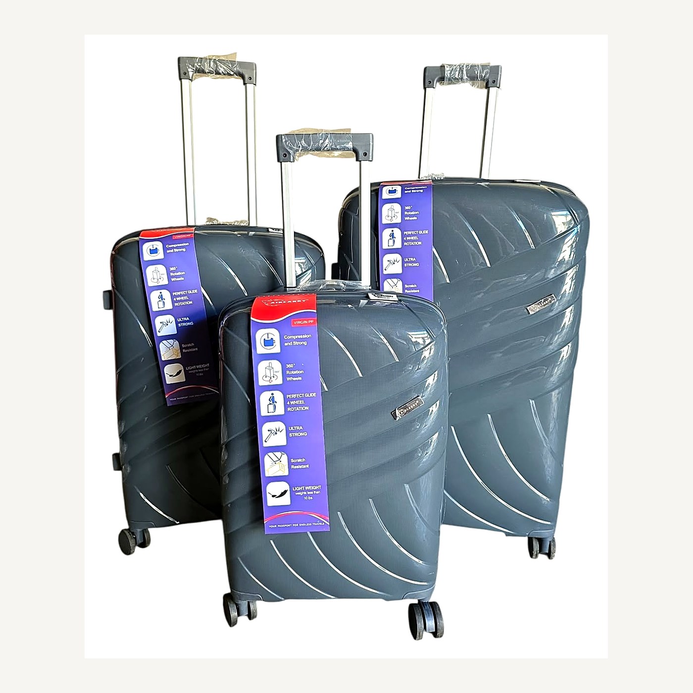 Grey Virgin PP Trolley Set (3 Sizes) — Trolleys from Design Bags, front view
