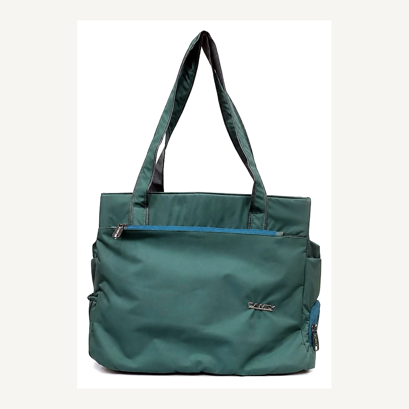 Teal Green Nylon Shoulder Tote — Ladies Handbags from Design Bags, front view