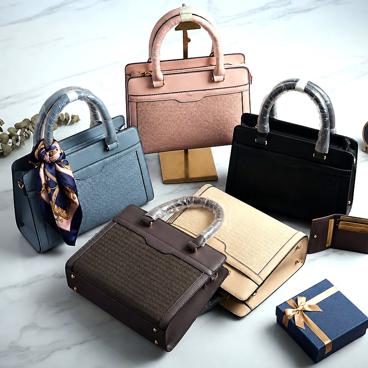Structured Leatherette Handbag (5 Colours) — Ladies Handbags from Design Bags, front view