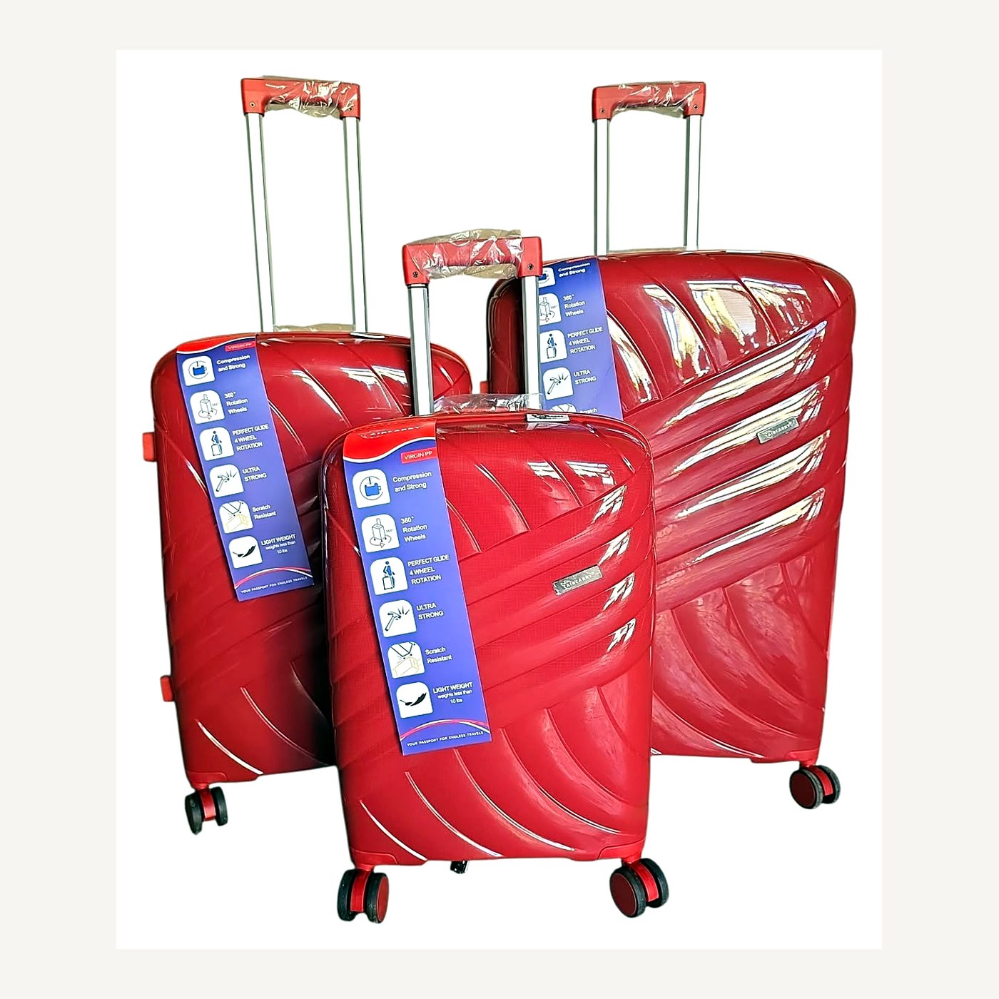 Red Virgin PP Trolley Set (3 Sizes) — Trolleys from Design Bags, front view