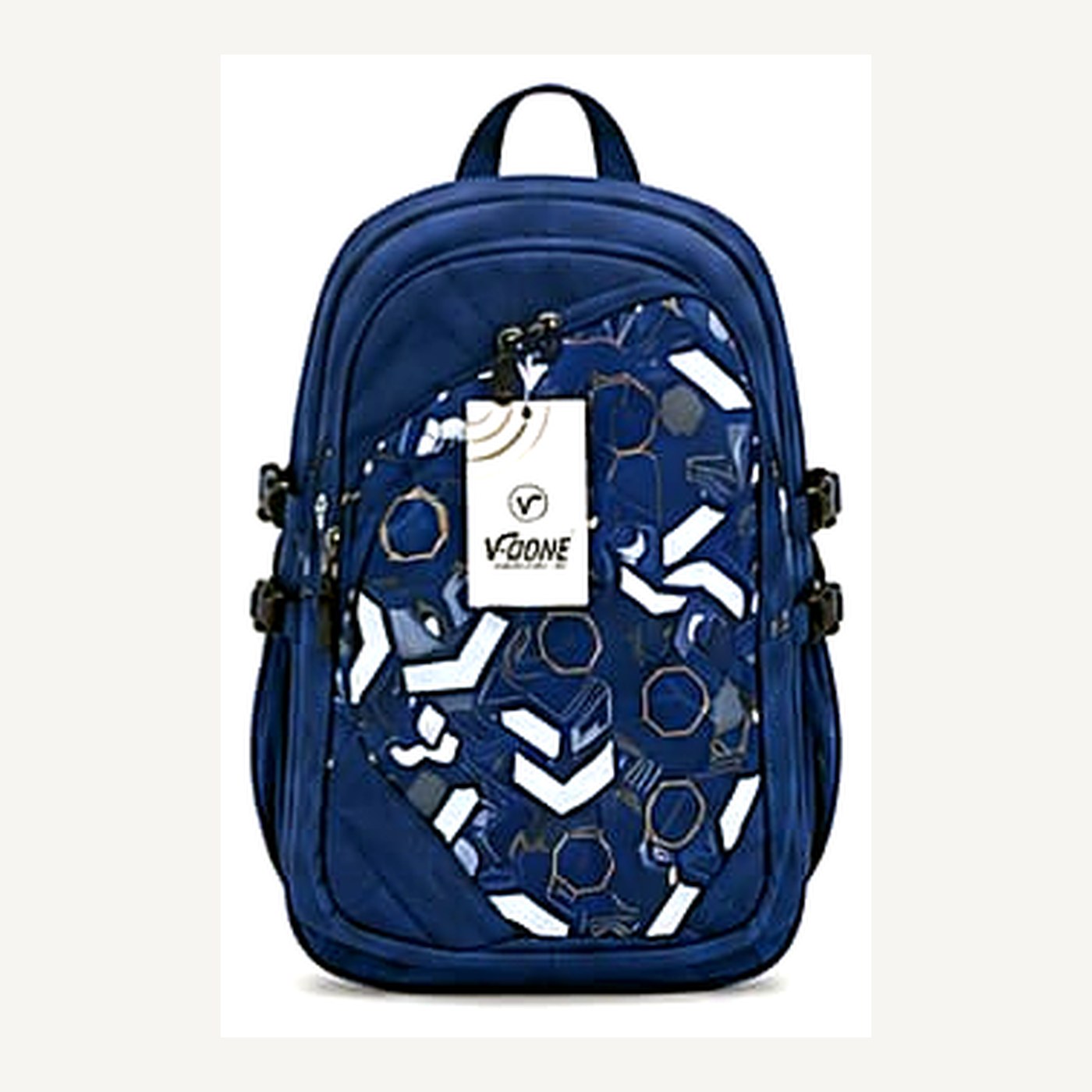 Printed Panel Blue School Backpack — School Bags from Design Bags, front view