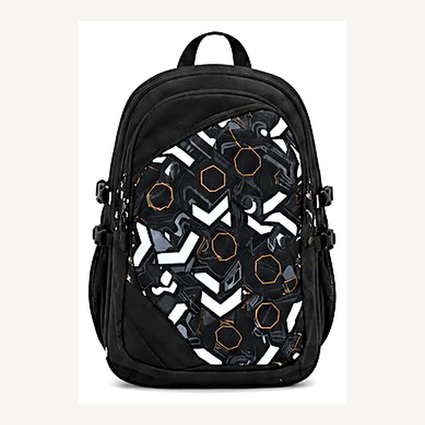 Black Printed Panel College Backpack — College Bags from Design Bags, front view
