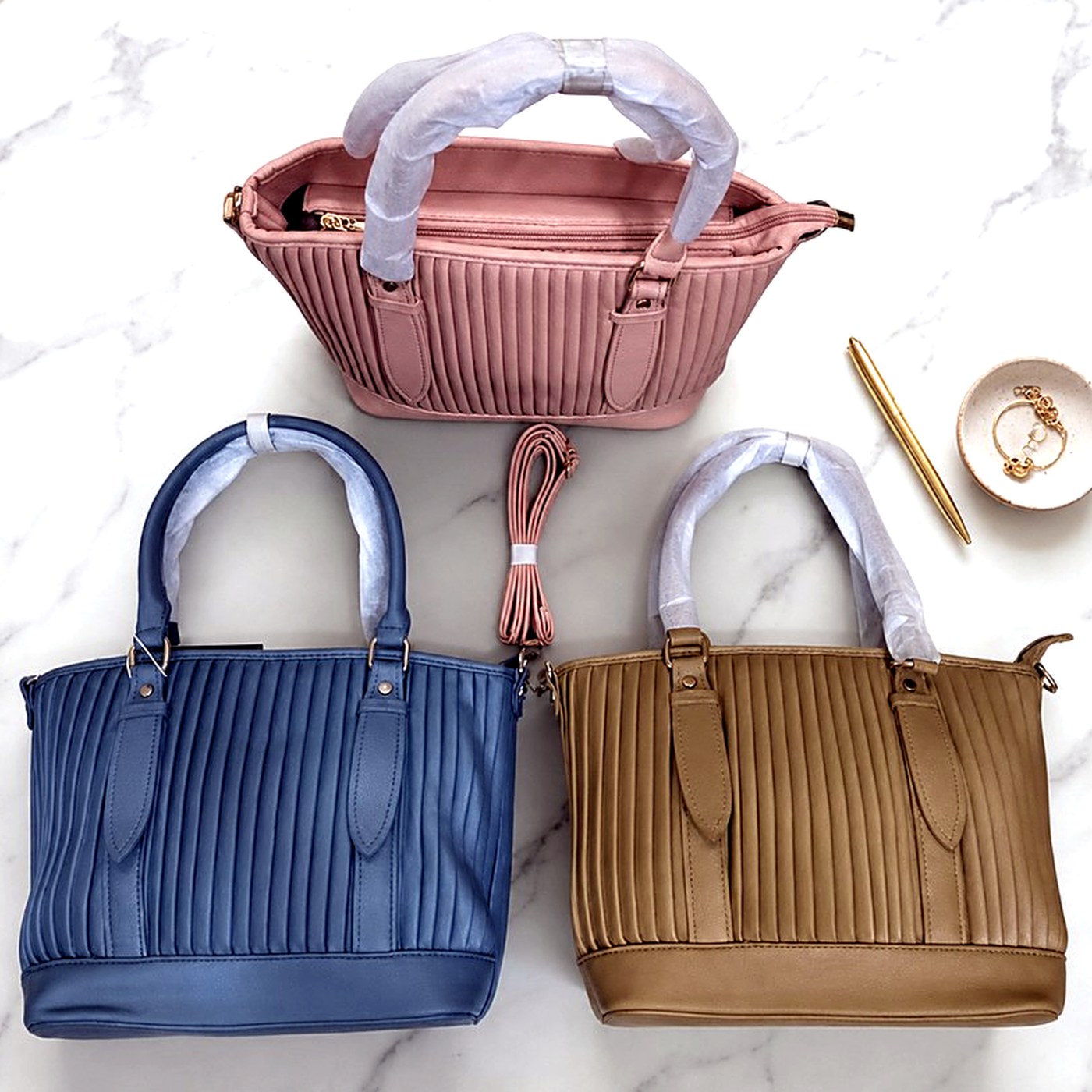 Pleated Tote Handbag (3 Colours) — Ladies Handbags from Design Bags, front view